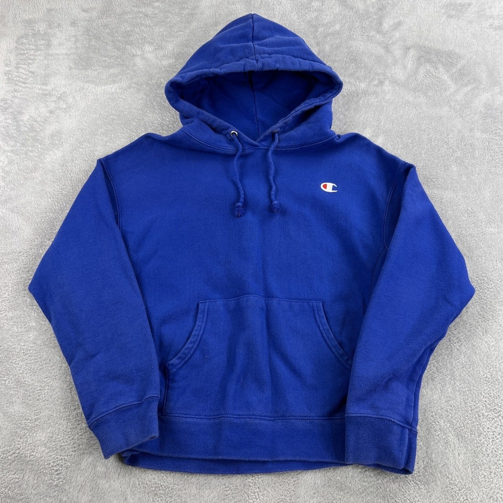 Champion Reverse Weave Hoodie L Boys Royal Blue Heavyweight Pullover Sweatshirt
